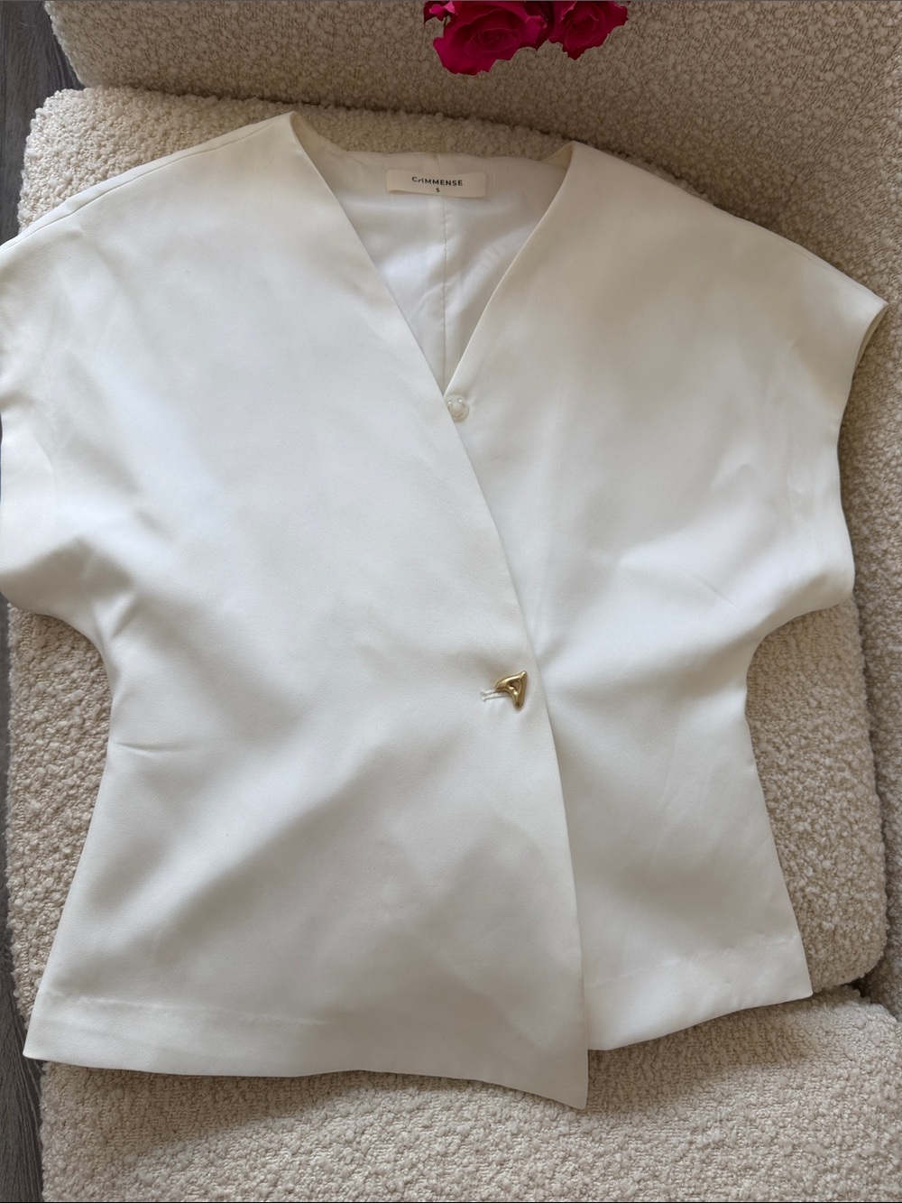 C/MEO Collective White Wrap-Front Top with Gold Clasp